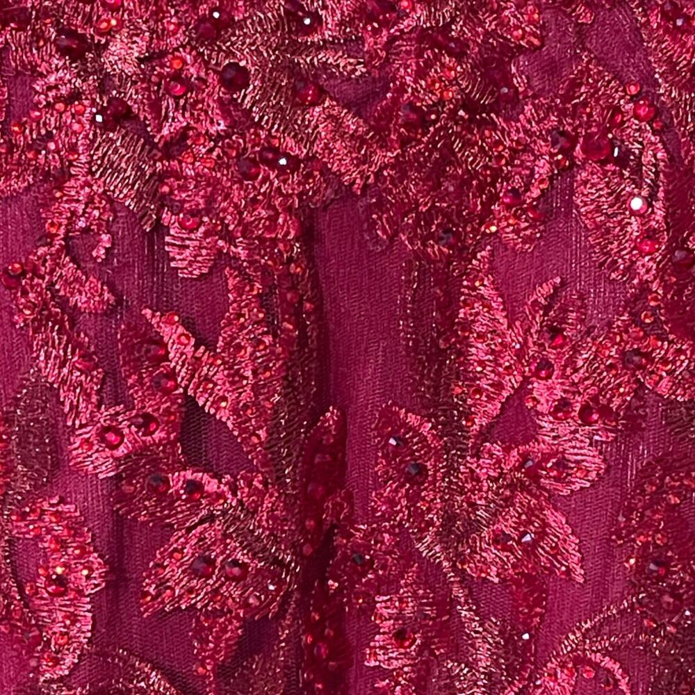 Mac Duggal Burgundy Beaded Spaghetti Strap Maxi Gown - Picture 11 of 12